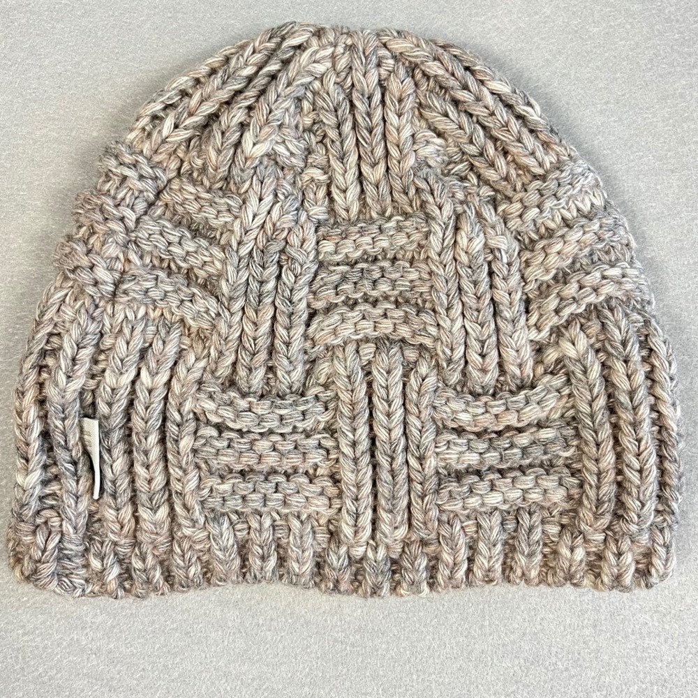 VTG Jakob Beige Gray Marled Basketweave Chunky Knit Wool Blend Beanie Winter Hat